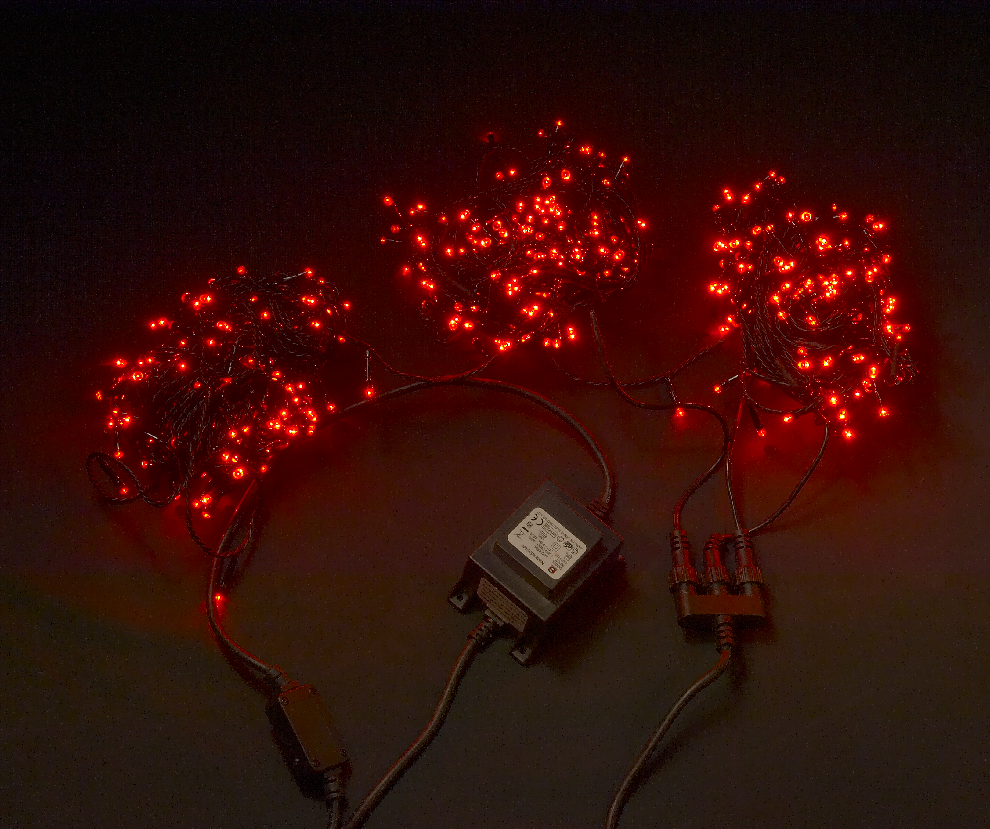 Гирлянда 3 отрез по 20м Красный  на черном проводе  LED-BS-200*3-20M*3-24V-R/BL (FS-00001263)