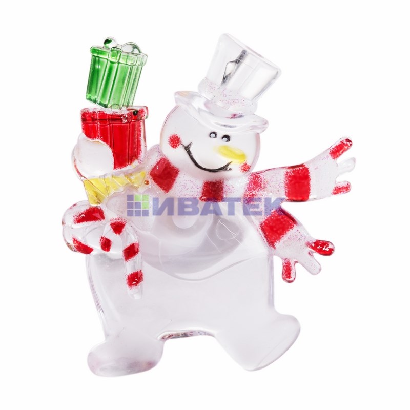 Фигура светодиодная на присоске "Снеговик с подарком", RGB