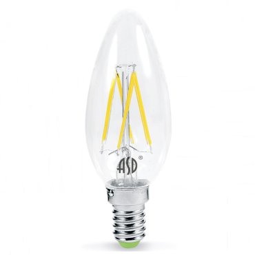 Лампа светодиодная LED-СВЕЧА-PREMIUM 5Вт 230В Е14 3000К 450Лм прозрачная ASD