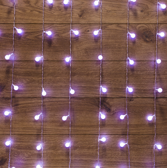 Гирлянда "Светодиодный Дождь" 1,5*1,5 м, с насадками шарики, свечение с динамикой, прозрачный провод, 230 В, диоды Белый