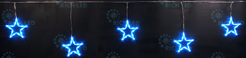 LED подвески Звезды 3х0,5м соединяемые (до 10 шт.) синий постоянное свечение прозрачный провод IP54,