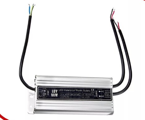 Источник питания 110-220V AC/12V DC, 4,5А, 50W с проводами, влагозащищенный (IP67)