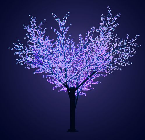 Светодиодное дерево "Сакура", высота 3,6м, диаметр кроны 3,0, Синие светодиоды, IP 64, понижающий тр