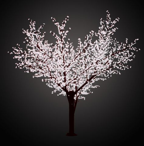 Светодиодное дерево "Сакура", высота 3,6м, диаметр кроны 3,0м, Белые светодиоды, IP 64, понижающий т