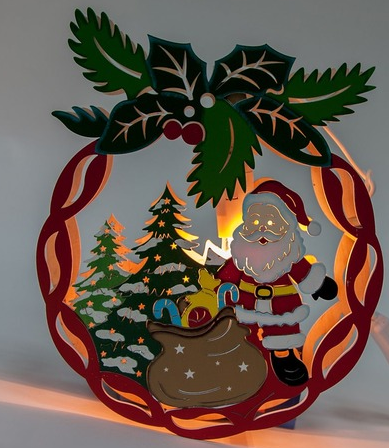 Деревянная световая фигура 230V, LT084 "Новогодний шар с Санта-Клаусом",1 лампа накаливания,22*5*28см,IP20