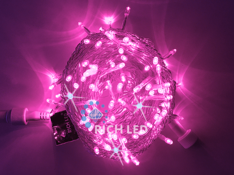 Светодиодные гирлянды Нить 10 метров, 24 В, мерцание, цвет: розовая, провод: прозрачный