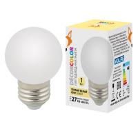 LED-G45-1W/3000K/E27/FR/С Лампа декоративная светодиодная. Форма "шар", матовая. Теплый белый свет (3000K). Картон. ТМ Volpe., шк 4690485128243