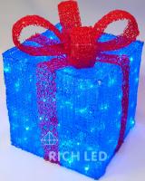 Светодиодный подарок 30 см, прозрачный, синий бант, красный