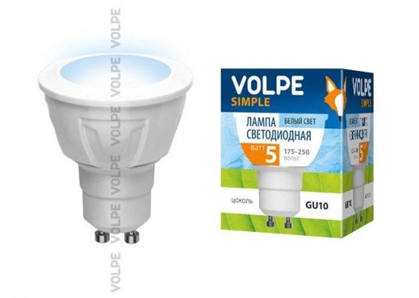LED-JCDR-5W/WW/GU10/S Лампа светодиодная Volpe. Форма "JCDR", матовый рассеиватель. Материал корпуса термопластик. Цвет свечения теплый белый. Серия S