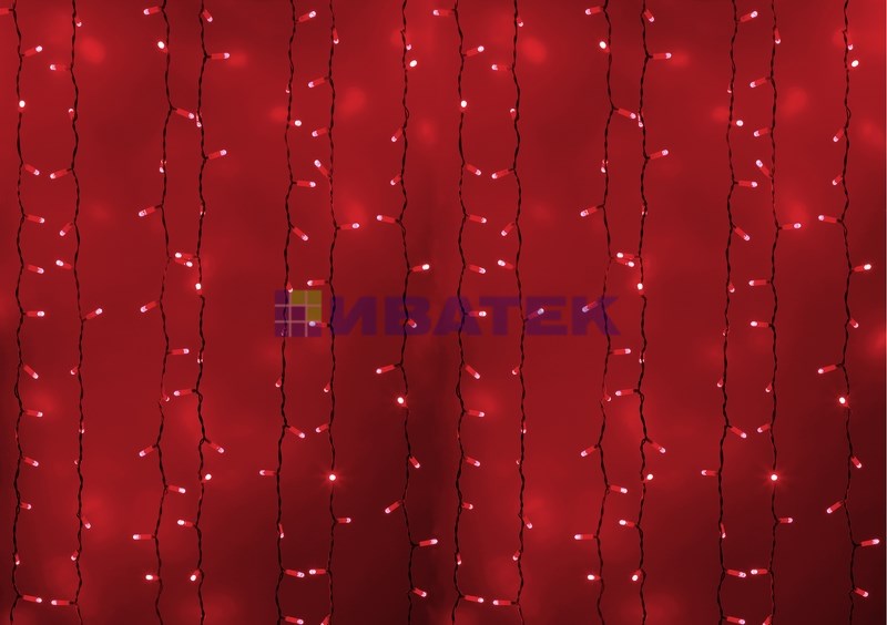 Гирлянда новогодняя "Светодиодный Дождь" 2х3м, постоянное свечение, Белый провод, 220В, Красный