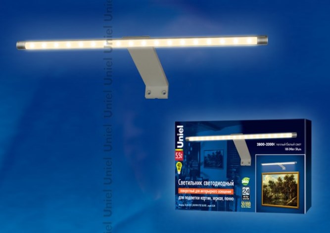ULM-F32-5,5W/WW IP20 SILVER Светильник светодиодный поворотный для интерьерного освещения. В комплекте с адаптером. Длина 32,5 см. Материал корпуса ал