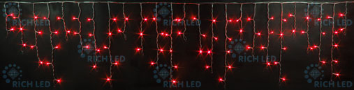 Бахрома 3*0,5 м, 220 В, постоянное свечение, цвет: красный, провод: прозрачный IP54