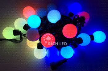Светодиодная гирлянда Rich LED Шарики RGB 18 мм, 7.5 м, соединяемая, для помещений, черный провод, RL-T7.5-50C-B/RGB