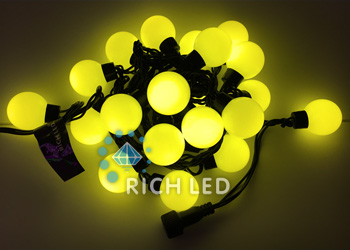 LED гирлянда Большие Шарики соединяемая (до 20шт.) 20LED желтый 220В пост. свеч. черный провод IP65,