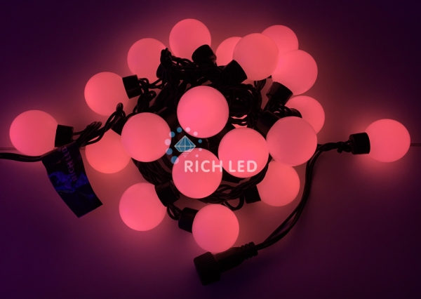 LED гирлянда Большие Шарики соединяемая (до 20шт.) 20LED красный 220В пост. свеч. черный провод IP65