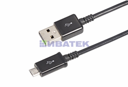 Изображение USB кабель microUSB длинный штекер 1 м черный  интернет магазин Иватек ivatec.ru