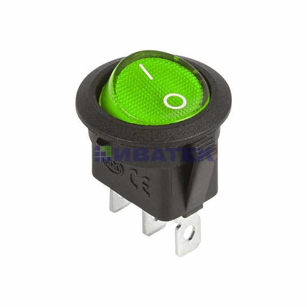 Выключатель клавишный круглый 12V 20А (3с) ON-OFF зеленый  с подсветкой  REXANT (упаковка 10 шт)