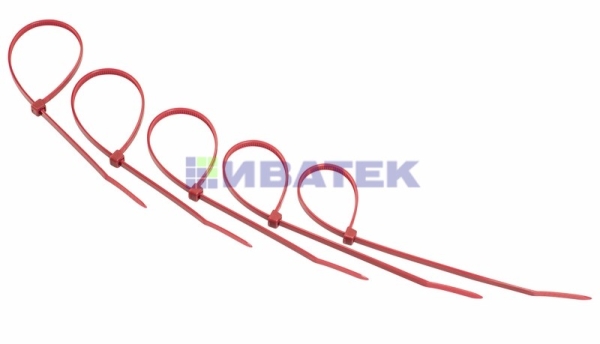 Хомут-стяжка нейлоновая REXANT 200x3,6 мм, красная,  25 шт/пак  уп 10пак