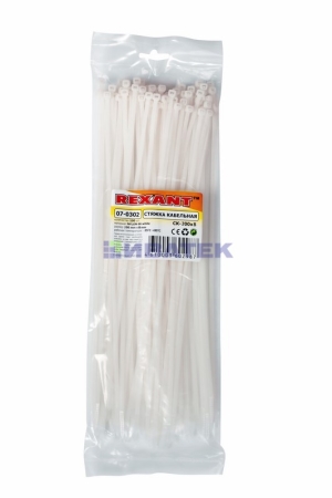 Изображение Хомут-стяжка кабельная нейлоновая REXANT 300 x7,6мм, белая, упаковка 100 шт.  интернет магазин Иватек ivatec.ru