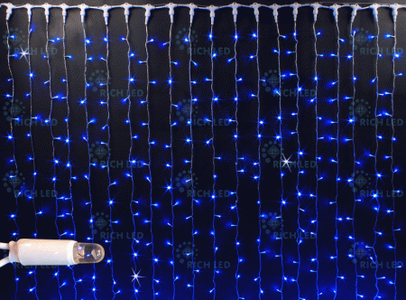 Изображение Занавес 2*6 м, 220 В, мерцание, IP 65, герм. колпачок, цвет: синий, провод: белый  интернет магазин Иватек ivatec.ru