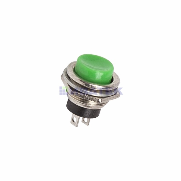 Выключатель-кнопка  металл 250V 2А (2с) (ON)-OFF  Ø16.2  зеленая  REXANT уп 10шт