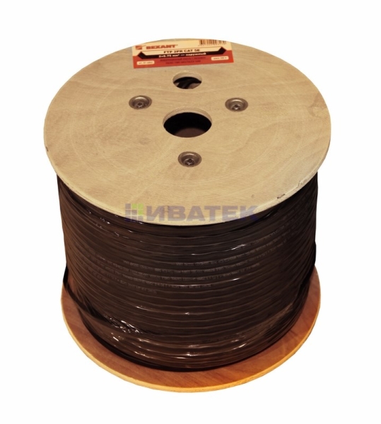 Мульти-кабель FTP 4PR, 24AWG, CAT5e+2х0,75 мм² (бухта 200 м) черный REXANT