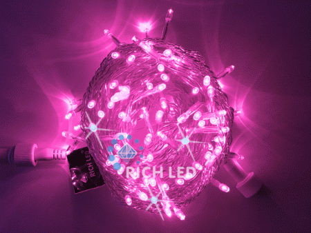 Изображение Светодиодные гирлянды Нить 10 метров, 24 В, мерцание, цвет: розовая, провод: прозрачный  интернет магазин Иватек ivatec.ru