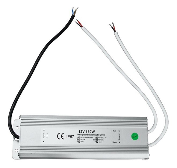 Источник питания 110-220V AC/12V DC, 12,5А, 150W с проводами, влагозащищенный (IP67)