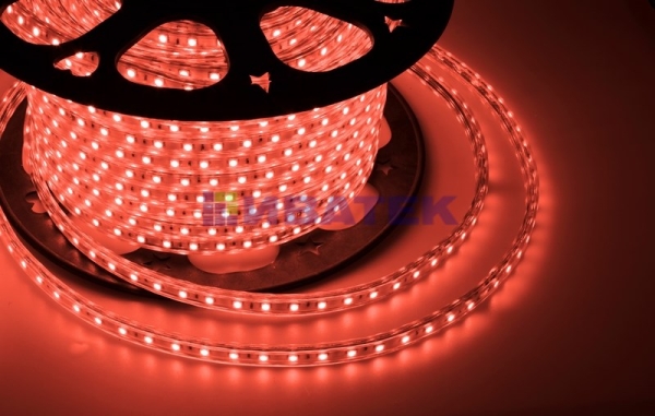 LED лента 220В, 13*8 мм, IP67, SMD 5050, 60 LED/m Красная(упак 100м)