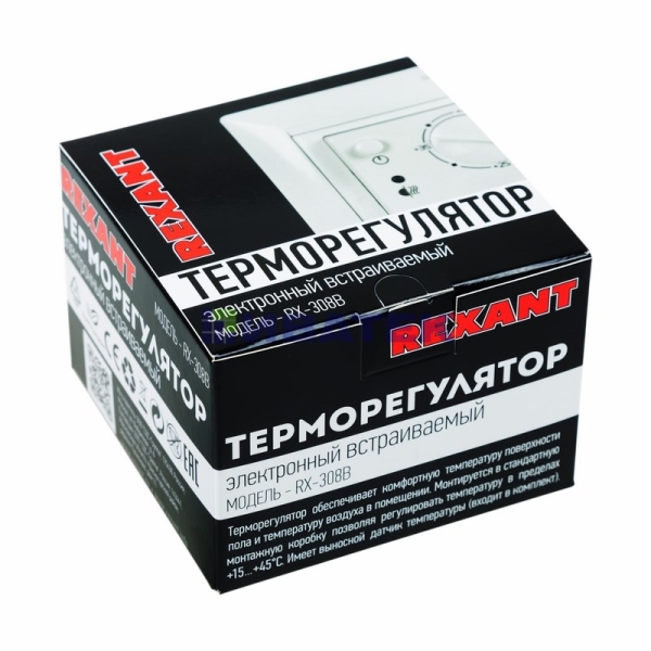 Терморегулятор механический RX-308B белый  REXANT (совместим с Legrand серии Valena)