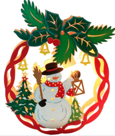 Изображение Деревянная световая фигура 230V, LT068 "Новогодний шар со снеговиком",1 лампа накаливания,22*5*28 см, IP20  интернет магазин Иватек ivatec.ru