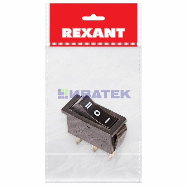 Выключатель клавишный 250V 10А (3с) ON-OFF-ON черный  с нейтралью  (RWB-411, SC-791)  REXANT Индивидуальная упаковка 1 шт