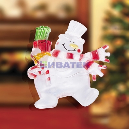 Изображение Фигура светодиодная на присоске "Снеговик с подарком", RGB  интернет магазин Иватек ivatec.ru