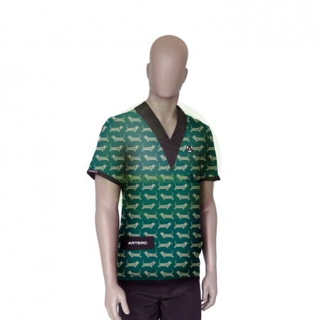 Изображение Рубашка Artero с V-образным вырезом и принтом "Такса", размер XS, арт. W404  интернет магазин Иватек ivatec.ru