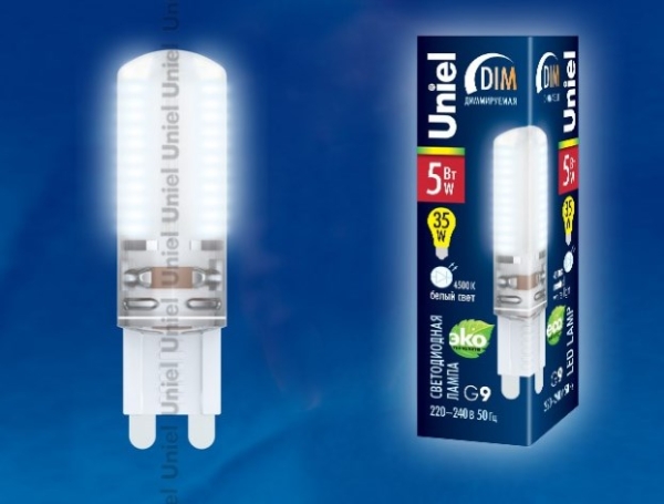 LED-JCD-5W/NW/G9/CL/DIM Лампа светодиодная диммируемая с силиконовым покрытием. Цвет свечения белый. Упаковка картон. ТМ Uniel 220В