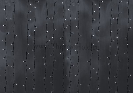 Изображение Гирлянда новогодняя "Светодиодный Дождь" 2х6м, постоянное свечение, черный провод, 220В, диоды Белые  интернет магазин Иватек ivatec.ru
