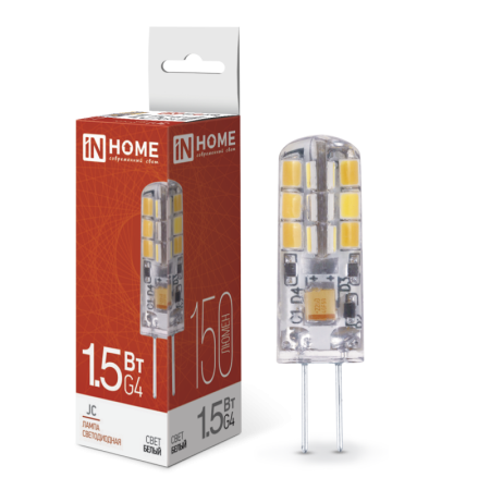 Изображение Лампа светодиодная LED-JC 1.5Вт 12В G4 4000К 150Лм IN HOME  интернет магазин Иватек ivatec.ru