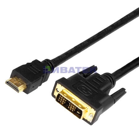 Изображение Шнур HDMI - DVI-D с фильтрами, длина 5 метров (GOLD) (PE пакет) REXANT  интернет магазин Иватек ivatec.ru