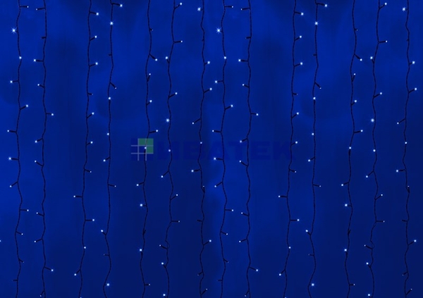 Гирлянда новогодняя "Светодиодный Дождь" 2х3м, постоянное свечение,черный провод, 220В, диоды Синие