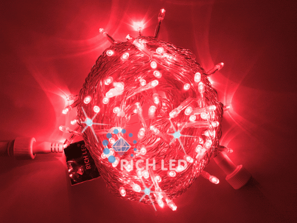 Светодиодные гирлянды Нить 10 метров, 24 В, мерцание, цвет: красный, провод: прозрачный