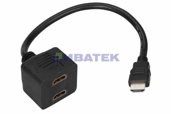 Переходник REXANT штекер HDMI - 2 гнезда HDMI с проводом, черный (10 шт./уп.)
