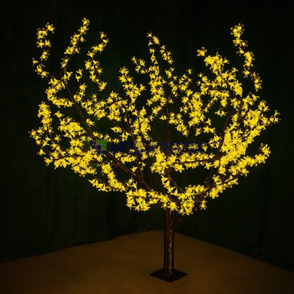 Светодиодное дерево "Сакура" высота 1,5м, диаметр кроны 1,8м, Желтые светодиоды, IP 54, понижающий т