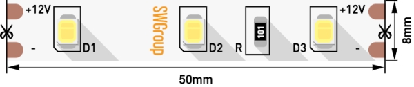 Лента светодиодная стандарт 2835, 120 LED/м, 9,6 Вт/м, 24В , IP20, Цвет: Нейтральный белый, 00-00003272