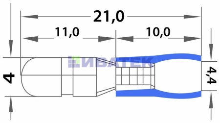 Изображение Разъем штекерный изолированный штекер 4 мм 1.5-2.5 мм² (РШи-п 2.5-4/РШИп 2-5-4) синий REXANT  уп 100шт  интернет магазин Иватек ivatec.ru