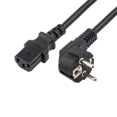 Изображение Шнур сетевой, евровилка угловая - евроразъем С13, кабель 3x1,5 мм², длина 1,5 метра, черный (PVC пакет) REXANT  интернет магазин Иватек ivatec.ru