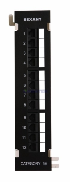 Rexant Патч-панель настенная, 12 портов RJ-45, категория 5е, UTP неэкранированная, черная