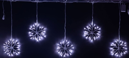 Изображение LED подвески Снежинки 3х0,7м соединяемые (до 5 шт.) белый 8 режимов свечения белый провод IP54, цвет  интернет магазин Иватек ivatec.ru