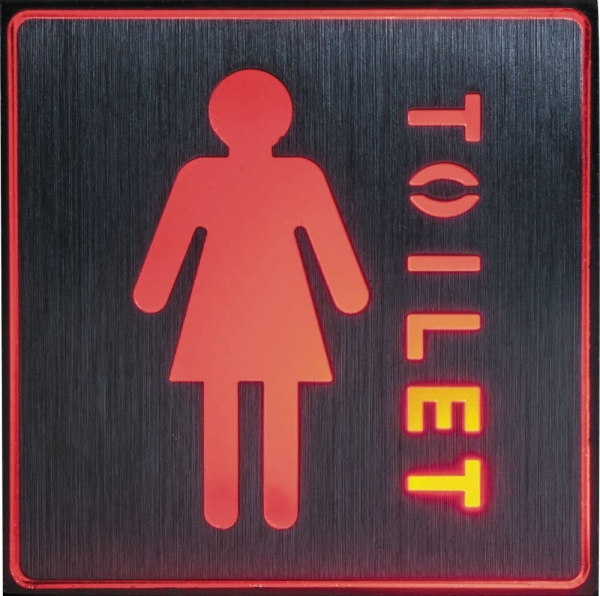 Аккумуляторная вывеска, EL54 1 LED  AC "Туалет женский" красный 110*110*20 мм, серебристый