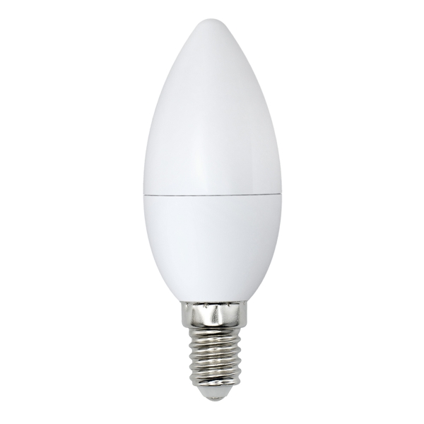 LED-C37-8W/WW/E14/FR/O Лампа светодиодная. Форма "свеча", матовая. Серия Optima. Теплый белый свет (3000K). Картон. ТМ Volpe