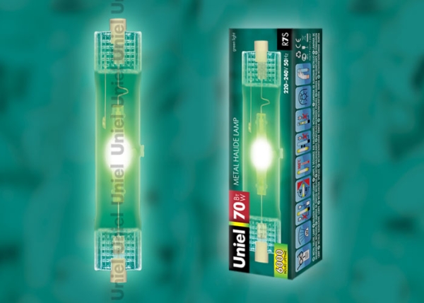 MH-DE-70/GREEN/R7s Лампа металогалогенная линейная. Цвет зеленый. Картонная упаковка